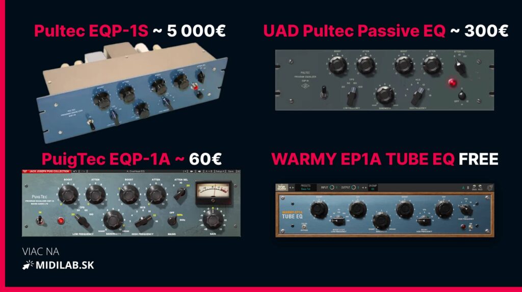 Pultec EQP 1S UAD, Pultec Passive EQ, WARMY EP1A TUBE EQ, PuigTec EQP 1A, VST Pluginy